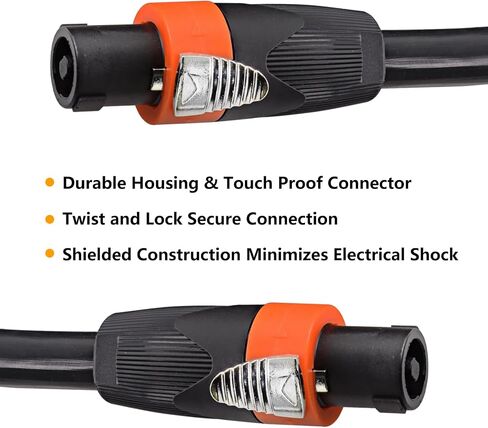 25 Ft. Pack of 2 True 4 Conductor Speakon Cable - 2pcs 25 Feet 4 Pole Speak-ON to SpeakON Cables - 12 AWG Heavy Duty PA DJ Stage Amplifier to Cabinet Wiring with Twist Lock in Saudi Arabia