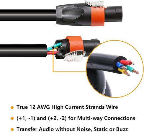 25 Ft. Pack of 2 True 4 Conductor Speakon Cable - 2pcs 25 Feet 4 Pole Speak-ON to SpeakON Cables - 12 AWG Heavy Duty PA DJ Stage Amplifier to Cabinet Wiring with Twist Lock in Saudi Arabia