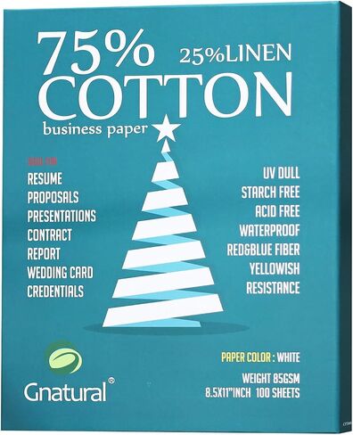75% Cotton 25% Linen Paper, 85gsm Inkjet Printing Paper, 8.5"x11" White Color Resume Paper,100 Sheets Won't Get Wet Cotton Paper in Kuwait