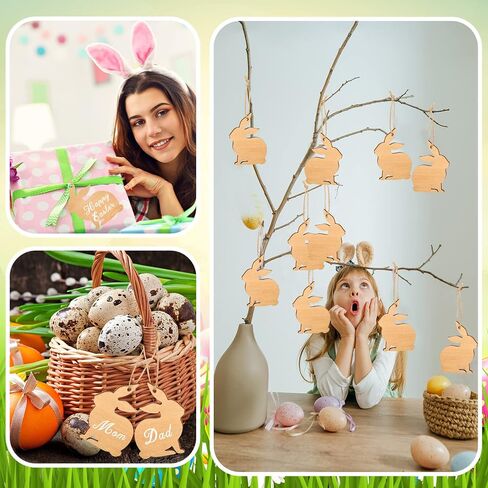 12 قطعة من أرنب عيد الفصح، علامة سلة أرنب معلقة، علامات خشبية مقطوعة على شكل أرنب خشبي لعيد الفصح، علامات اسم سلة عيد الفصح الخشبية غير المكتملة، علامات هدايا مصنوعة يدويًا لطيفة لتزيين غرفة المنزل والحرف اليدوية in Saudi Arabia