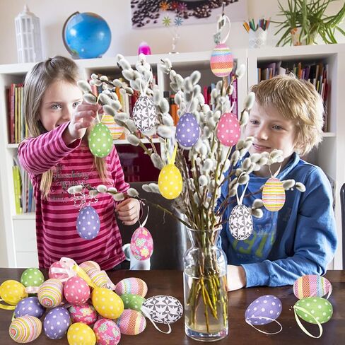 زينة بيضة عيد الفصح لتزيين الأشجار، 20 قطعة من حلي البيض المعلقة من الورق المعجن لمستلزمات حفلات عيد الفصح وعطلة الربيع in Kuwait