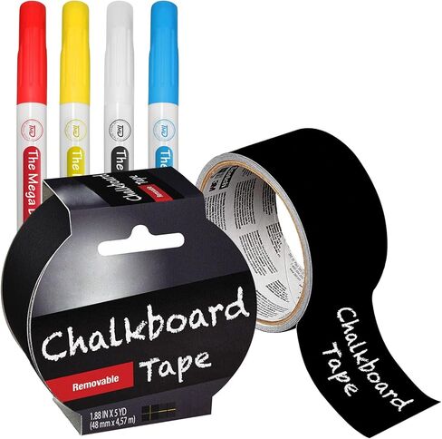 ملصقات السبورة مقاس 1.88 بوصة × 5 ياردات - 4 علامات طباشير، ملصقات تقشير ولصق شريط السبورة لحاويات الطعام، ملصقات طباشير للزجاجات - ملصقات للتنظيم in Kuwait