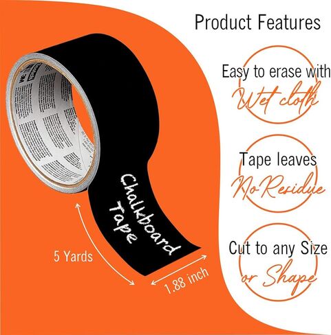 ملصقات السبورة مقاس 1.88 بوصة × 5 ياردات - 4 علامات طباشير، ملصقات تقشير ولصق شريط السبورة لحاويات الطعام، ملصقات طباشير للزجاجات - ملصقات للتنظيم in Kuwait