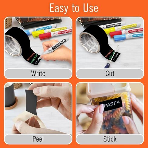 ملصقات السبورة مقاس 1.88 بوصة × 5 ياردات - 4 علامات طباشير، ملصقات تقشير ولصق شريط السبورة لحاويات الطعام، ملصقات طباشير للزجاجات - ملصقات للتنظيم in Kuwait