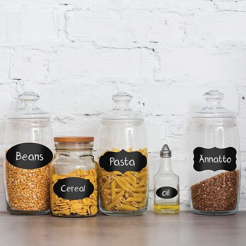 156 ملصق سبورة ممتاز مع قلم طباشير أبيض قابل للمسح متضمن - ملصقات برطمان ميسون على شكل سبورة طباشير - ملصق سبورة سوداء قابل للإزالة للبرطمانات (3 أحجام) in Kuwait