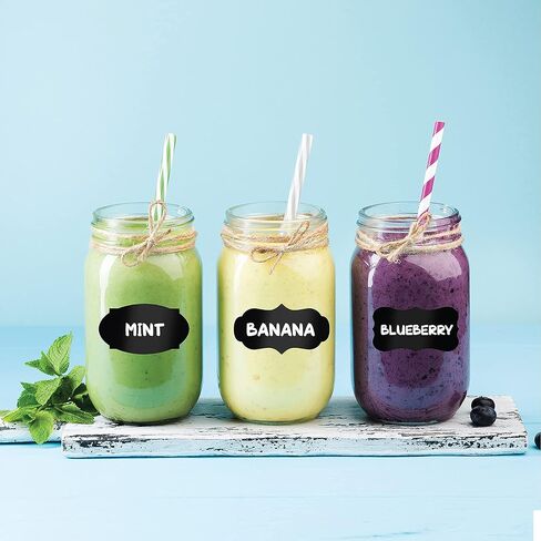 156 ملصق سبورة ممتاز مع قلم طباشير أبيض قابل للمسح متضمن - ملصقات برطمان ميسون على شكل سبورة طباشير - ملصق سبورة سوداء قابل للإزالة للبرطمانات (3 أحجام) in Kuwait