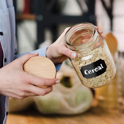 156 ملصق سبورة ممتاز مع قلم طباشير أبيض قابل للمسح متضمن - ملصقات برطمان ميسون على شكل سبورة طباشير - ملصق سبورة سوداء قابل للإزالة للبرطمانات (3 أحجام) in Kuwait