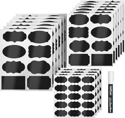 156 ملصق سبورة ممتاز مع قلم طباشير أبيض قابل للمسح متضمن - ملصقات برطمان ميسون على شكل سبورة طباشير - ملصق سبورة سوداء قابل للإزالة للبرطمانات (3 أحجام) in Kuwait