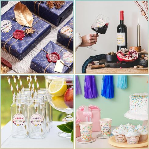 240 قطعة من ملصقات عيد ميلاد سعيد، ملصقات شكرًا لك، ملصقات شارة عيد ميلاد فنية لطيفة مقاس 2 بوصة، ملصقات دائرية، ملصقات هدايا لتغليف الهدايا، حقائب الهدايا in Kuwait