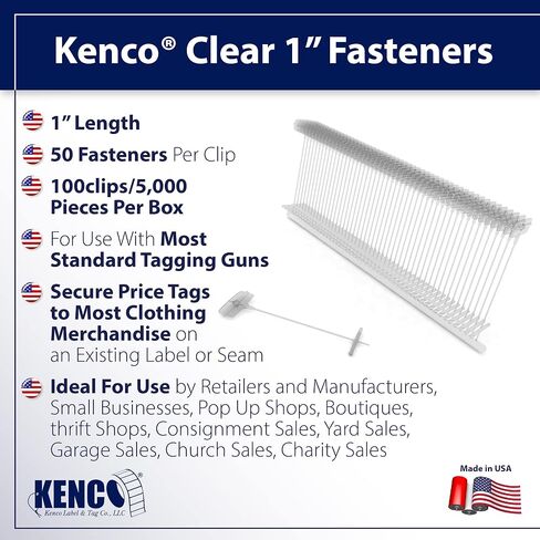 Kenco 1 Inch Standard Tagging Attachments, 1-in Fasteners for Tagging Retail, Consignment and Manufacturing - 5,000 Pieces Per Box 50 per Clip (1 Box 5,000 Fasteners, Black) in Saudi Arabia