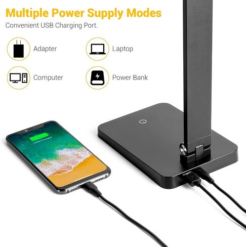 مصباح مكتب LED للمكتب المنزلي، ضوء مكتب 3 مستويات خافت مع منفذ شحن USB، مصباح دراسة صغير، ضوء قراءة للطاولة، أسود، 5000 كلفن in Saudi Arabia