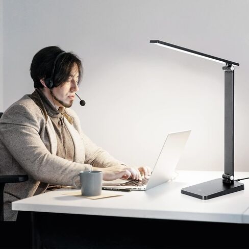 مصباح مكتب LED للمكتب المنزلي، ضوء مكتب 3 مستويات خافت مع منفذ شحن USB، مصباح دراسة صغير، ضوء قراءة للطاولة، أسود، 5000 كلفن in Saudi Arabia