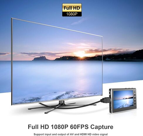 صندوق التقاط فيديو DIGITNOW HD 1080P 60FPS USB 2.0 محول فيديو إلى رقمي مع شاشة OLED مقاس 5 بوصات، التقاط مسجل فيديو AV&HDMI من VCR، وDVD، وأشرطة VHS، وHi8، وكاميرات الفيديو، وأنظمة الألعاب in Kuwait