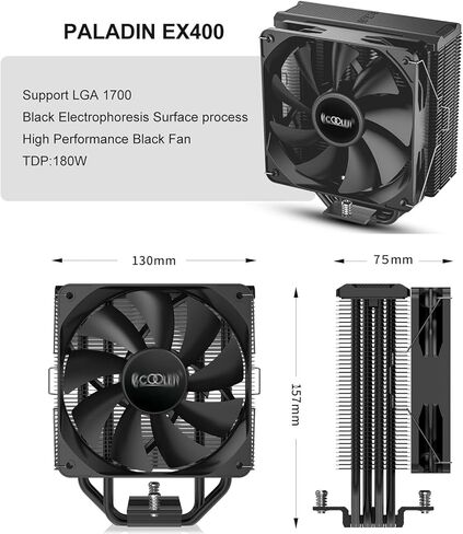 مبرد هواء وحدة المعالجة المركزية PCCOOLER Paladin EX400 Premium، مروحة PWM 130 مم، مبرد وحدة المعالجة المركزية 180W TDP، طبقة حماية مضادة للأكسدة مطلية بالنيكل لـ AMD AM4 AM5 وIntel LGA 1700/1200/115X (Paladin EX400) in Kuwait