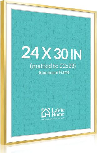 Aluminum 24 x 30 Picture Frame Gold, Premium Metal Poster Frame Display Pictures 24x30 with Mat or 22x28 Without Mat, Aluminum Frame and Polished Plexiglass, Suitable for Wall Decoration (1 Pack) in Kuwait