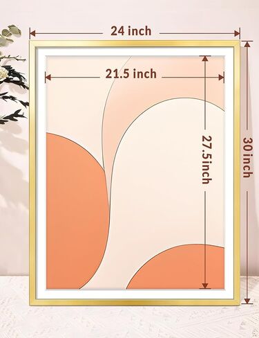 Aluminum 24 x 30 Picture Frame Gold, Premium Metal Poster Frame Display Pictures 24x30 with Mat or 22x28 Without Mat, Aluminum Frame and Polished Plexiglass, Suitable for Wall Decoration (1 Pack) in Kuwait