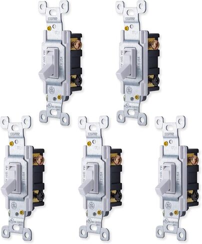 GE 3-Way Grounding Toggle Switch, 5 Pack, In Wall On/Off Fan & Light Switch Replacement, 15 Amp, Great for Home, Office & Kitchen, UL Listed, Light Almond, 44032 in Saudi Arabia
