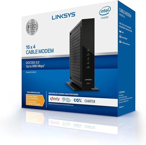 مودم كابل Linksys DOCSIS 3.0 16x4 مع Comcast Xfinity، وTime Warner Cable، وCharter، وCox، وCablevision، والمزيد (CM3016) (متجدد) in Kuwait