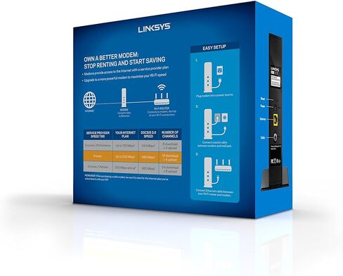 مودم كابل Linksys DOCSIS 3.0 16x4 مع Comcast Xfinity، وTime Warner Cable، وCharter، وCox، وCablevision، والمزيد (CM3016) (متجدد) in Kuwait