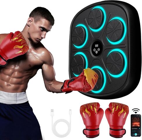 Voraiya New Smart Music Boxing Machine with Boxing Gloves, Bluetooth Training Machine with LED Electronic Wall Mounted, Electronic Focus Agility Training Digital Boxing for Kids and Adults in Kuwait