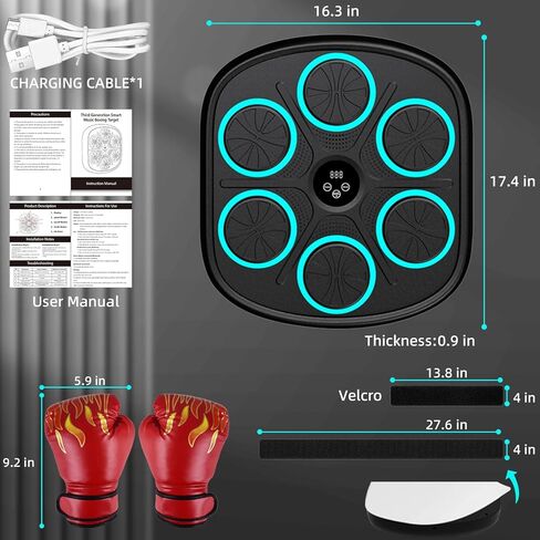 Voraiya New Smart Music Boxing Machine with Boxing Gloves, Bluetooth Training Machine with LED Electronic Wall Mounted, Electronic Focus Agility Training Digital Boxing for Kids and Adults in Kuwait