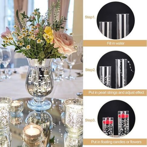 50Pcs Pearl Strings for Floating Candles, Floating-Effect Faux Pearls for Vase Filler, Centerpiece Table Decorations for Wedding, Party, Event (Black) in Kuwait