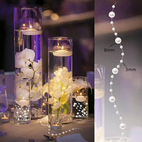 50Pcs Pearl Strings for Floating Candles, Floating-Effect Faux Pearls for Vase Filler, Centerpiece Table Decorations for Wedding, Party, Event (Black) in Kuwait