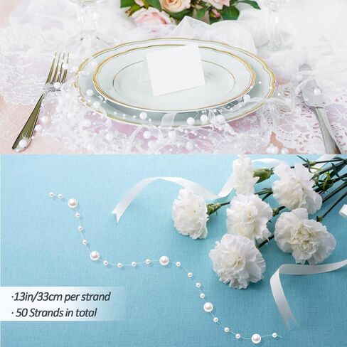 50Pcs Pearl Strings for Floating Candles, Floating-Effect Faux Pearls for Vase Filler, Centerpiece Table Decorations for Wedding, Party, Event (Black) in Kuwait