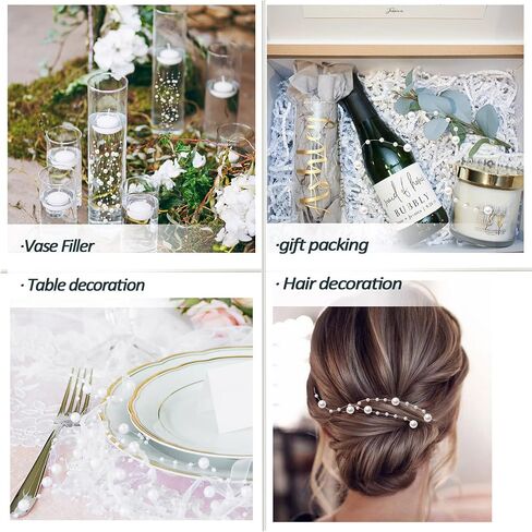 50Pcs Pearl Strings for Floating Candles, Floating-Effect Faux Pearls for Vase Filler, Centerpiece Table Decorations for Wedding, Party, Event (Black) in Kuwait