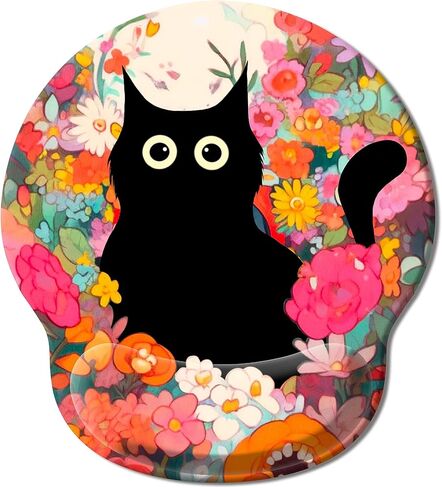 Upgrade Mouse Pad with Wrist Rest, Black Cat Flower Ergonomic Gaming Gel Mouse Pad with Wrist Support, Computer Mousepad for Desk Home Office Laptop, Pain Relief, Non-Slip PU Base in Saudi Arabia