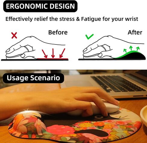 Upgrade Mouse Pad with Wrist Rest, Black Cat Flower Ergonomic Gaming Gel Mouse Pad with Wrist Support, Computer Mousepad for Desk Home Office Laptop, Pain Relief, Non-Slip PU Base in Saudi Arabia