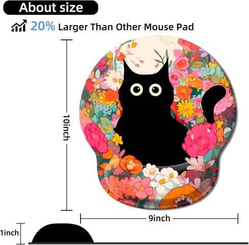 Upgrade Mouse Pad with Wrist Rest, Black Cat Flower Ergonomic Gaming Gel Mouse Pad with Wrist Support, Computer Mousepad for Desk Home Office Laptop, Pain Relief, Non-Slip PU Base in Saudi Arabia