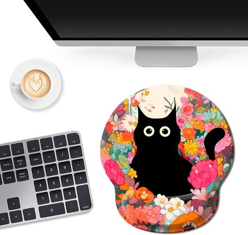 Upgrade Mouse Pad with Wrist Rest, Black Cat Flower Ergonomic Gaming Gel Mouse Pad with Wrist Support, Computer Mousepad for Desk Home Office Laptop, Pain Relief, Non-Slip PU Base in Saudi Arabia