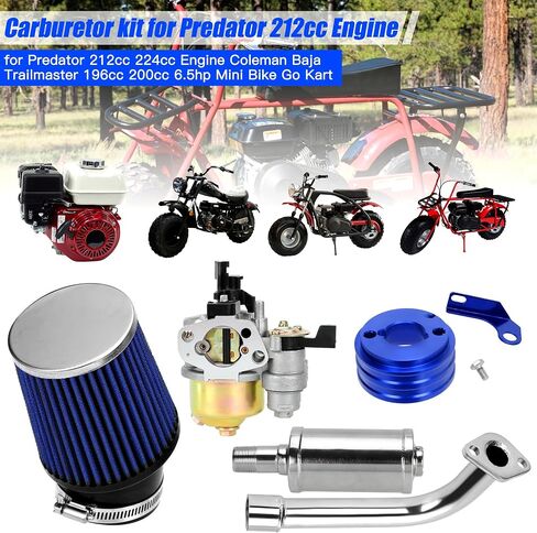 YOXUFA 212cc سباق المكربن ​​رأس العادم كاتم الصوت المرحلة 2 عدة لمحرك Predator 212cc 196cc 200 6.5hp كولمان CT200U BT200X Baja Warrior Mb200 Gx160 Mini Bike Go Kart جزء عالي الأداء in Kuwait