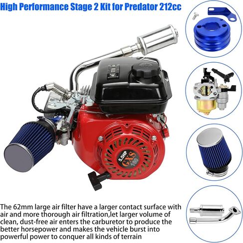 YOXUFA 212cc سباق المكربن ​​رأس العادم كاتم الصوت المرحلة 2 عدة لمحرك Predator 212cc 196cc 200 6.5hp كولمان CT200U BT200X Baja Warrior Mb200 Gx160 Mini Bike Go Kart جزء عالي الأداء in Kuwait