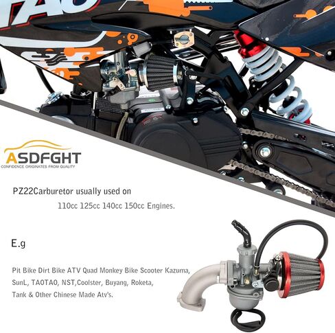 مكربن ​​22 مم كارب PZ22 متوافق مع 110cc 125cc SSR CRF50 Predators Go Karts Pit Dirt Bike Sunl Taotao Pit Bike ATV مكربن ​​ATV الصيني (مع فلتر هواء + مشعب أنبوب الإدخال) in Kuwait