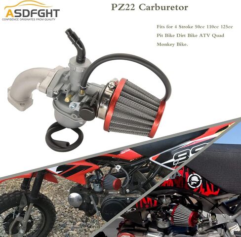 مكربن ​​22 مم كارب PZ22 متوافق مع 110cc 125cc SSR CRF50 Predators Go Karts Pit Dirt Bike Sunl Taotao Pit Bike ATV مكربن ​​ATV الصيني (مع فلتر هواء + مشعب أنبوب الإدخال) in Kuwait