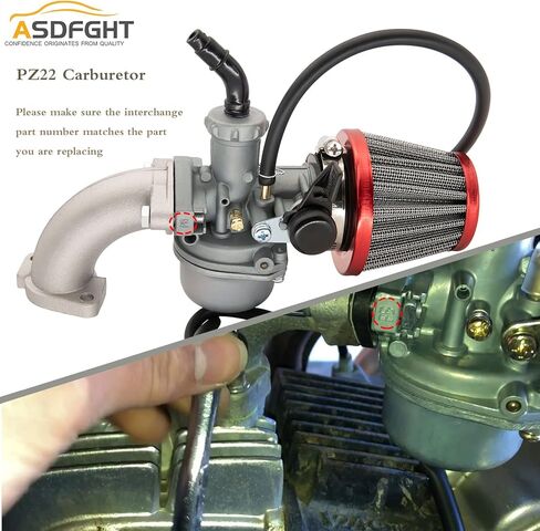 مكربن ​​22 مم كارب PZ22 متوافق مع 110cc 125cc SSR CRF50 Predators Go Karts Pit Dirt Bike Sunl Taotao Pit Bike ATV مكربن ​​ATV الصيني (مع فلتر هواء + مشعب أنبوب الإدخال) in Kuwait