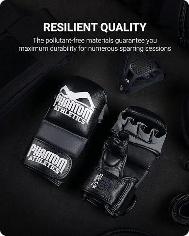 قفازات Phantom Athletics MMA للسجال للرجال - قفازات MMA سوداء 7oz - قفازات ملاكمة MMA بدرجة احترافية - قفازات هجينة للقتال والتدريب، والتصارع in Kuwait