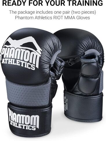 قفازات Phantom Athletics MMA للسجال للرجال - قفازات MMA سوداء 7oz - قفازات ملاكمة MMA بدرجة احترافية - قفازات هجينة للقتال والتدريب، والتصارع in Kuwait