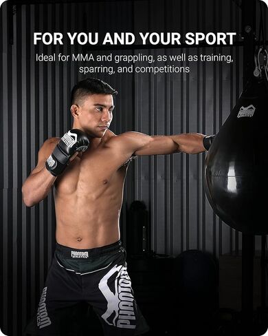 قفازات Phantom Athletics MMA للسجال للرجال - قفازات MMA سوداء 7oz - قفازات ملاكمة MMA بدرجة احترافية - قفازات هجينة للقتال والتدريب، والتصارع in Kuwait