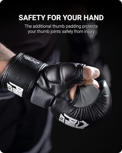 قفازات Phantom Athletics MMA للسجال للرجال - قفازات MMA سوداء 7oz - قفازات ملاكمة MMA بدرجة احترافية - قفازات هجينة للقتال والتدريب، والتصارع in Kuwait