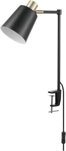 Globe Electric 56963 32" Multi-Joint Desk Lamp with Metal Clamp, Black, On/Off Rotary Switch on Shade, Partially Adjustable Swing Arm, Home Essentials, Reading Light, Office Décor in Saudi Arabia