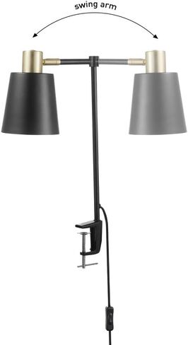 Globe Electric 56963 32" Multi-Joint Desk Lamp with Metal Clamp, Black, On/Off Rotary Switch on Shade, Partially Adjustable Swing Arm, Home Essentials, Reading Light, Office Décor in Saudi Arabia