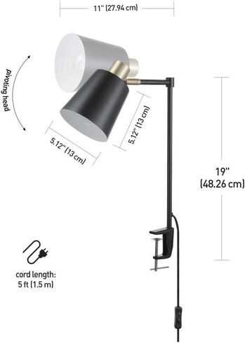 Globe Electric 56963 32" Multi-Joint Desk Lamp with Metal Clamp, Black, On/Off Rotary Switch on Shade, Partially Adjustable Swing Arm, Home Essentials, Reading Light, Office Décor in Saudi Arabia