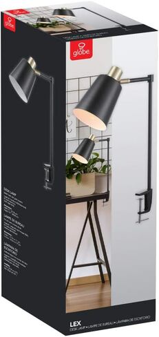 Globe Electric 56963 32" Multi-Joint Desk Lamp with Metal Clamp, Black, On/Off Rotary Switch on Shade, Partially Adjustable Swing Arm, Home Essentials, Reading Light, Office Décor in Saudi Arabia