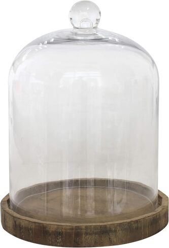 Stonebriar Small Stonebriar 8 Inch Clear Glass Dome Cloche with Rustic Wooden Base, Brown in Saudi Arabia