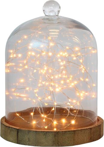 Stonebriar Small Stonebriar 8 Inch Clear Glass Dome Cloche with Rustic Wooden Base, Brown in Saudi Arabia
