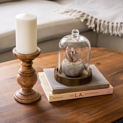 Stonebriar Small Stonebriar 8 Inch Clear Glass Dome Cloche with Rustic Wooden Base, Brown in Saudi Arabia