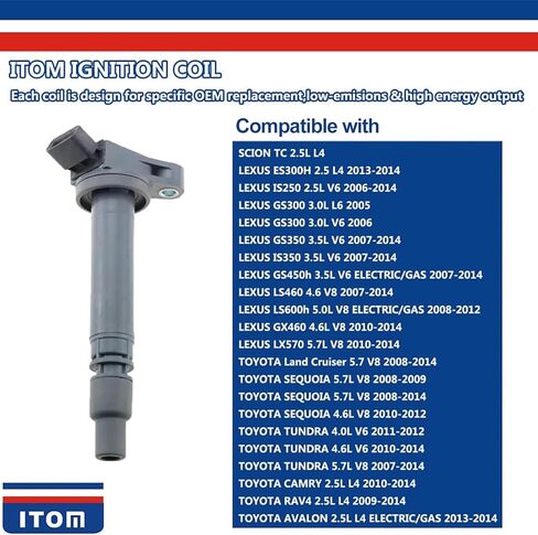 6 قطعة ITOM ملف الإشعال T1119 JLE2894 UF507 UF587 9091902256 90919-02250 90919-02256 9091902250 متوافق مع لكزس IS250 GS300 GS350 IS350 GS450h تويوتا تندرا 4 عداء FJ كروزر 3.0 3.5 4.0 V6 in Kuwait